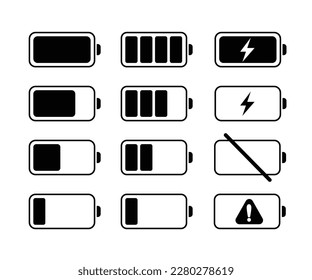  Battery level display mark set, vector illustration