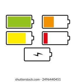 Battery level icons. Colorful charge indicators. Power status symbols. Vector illustration.