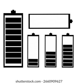 Battery level icons showing different charging states in black and white