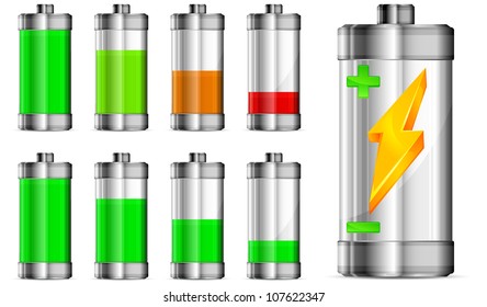 Battery with level indicator, energy concept, vector illustration