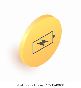 Battery level indicator icon. Low battery isometric round button. Vector illustration 