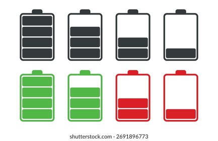 Indicador de nivel de batería aislado sobre fondo blanco. Ilustración vectorial