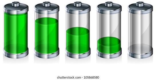 Battery with level indicator on white, energy concept, vector illustration