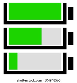 Battery level indicator set. Flat battery icons
