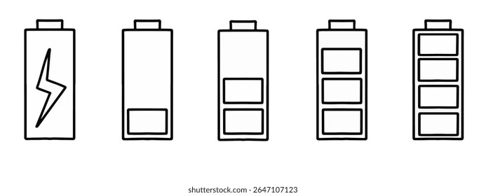 Indicador de nível de bateria isolado em fundo branco. Bateria indicadores vetor pack