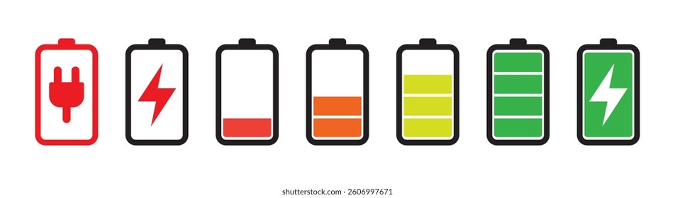 battery level indicators. Battery charge level icons