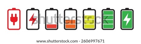 battery level indicators. Battery charge level icons