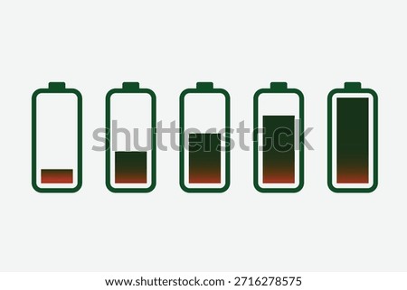Battery level indicators. Colorful battery charge level icons. Battery power level pictograms in outline style