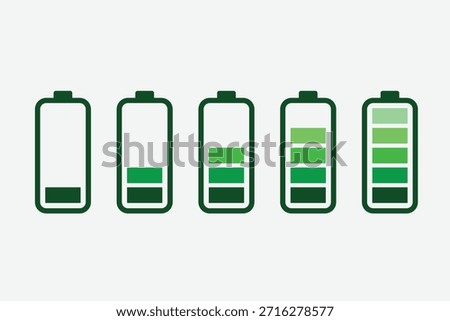 Battery level indicators. Colorful battery charge level icons. Battery power level pictograms in outline style