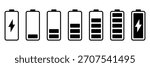 Battery level indicators line icon set. Power and Charging Status Symbols. Battery charge level indicators showing full to empty states. Vector illustration.