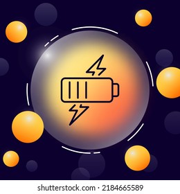Battery level line icon. Charge, fast, percent, lightning, electricity, electrical energy, accumulator, device, lithium ion. Technology concept. Glassmorphism style. Vector line icon for Business.
