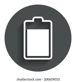 Battery level sign icon. Electricity symbol. Circle flat button with shadow. Modern UI website navigation. Vector