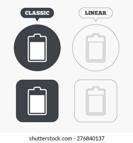 Battery level sign icon. Electricity symbol. Classic and line web buttons. Circles and squares. Vector