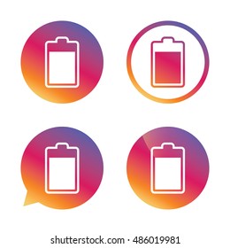 Battery level sign icon. Electricity symbol. Gradient buttons with flat icon. Speech bubble sign. Vector