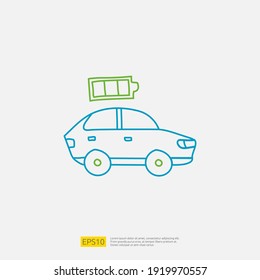 battery level status of electric car. doodle icon sign symbol vehicle concept. eco green friendly transportation on white background vector illustration