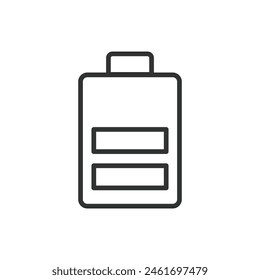 Batteriestand klemmt, in Linienbauweise. Akku, Füllstand, Kleben, Abbuchung, Leistung, Energie, Symbol auf weißem Hintergrund Vektorgrafik. Symbol für bearbeitbaren Strich auf Batterieebene fixiert.