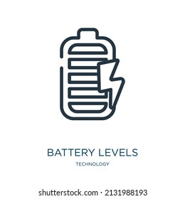 battery levels thin line icon. level, indicator linear icons from technology concept isolated outline sign. Vector illustration symbol element for web design and apps.