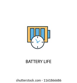 Battery life concept 2 colored line icon. Simple yellow and blue element illustration. Battery life concept outline symbol design from green energy set