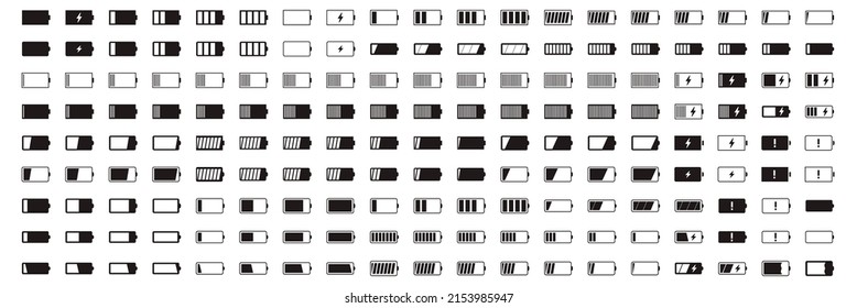 Battery life icon set, battery charge indicator icon