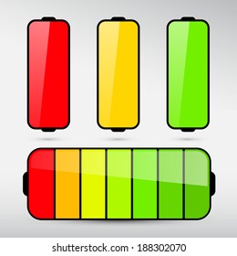 Battery Life Icon Set Isolated on Grey Background