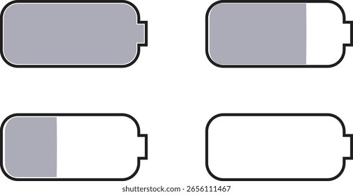 Battery Life Icons An array of battery icons, each depicting a unique state of charge from full to empty, showcasing essential visual representation of power levels and energy management.