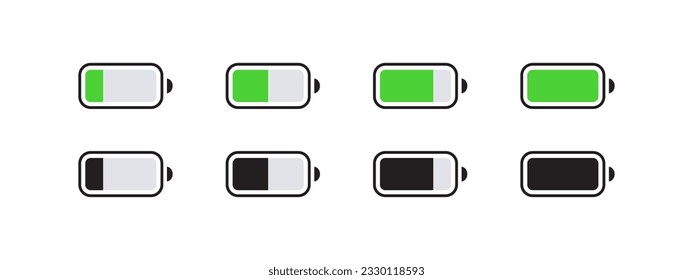 Battery life icons. Mobile icons UI, UX design. Status bar icons. Vector scalable graphics