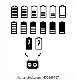 Battery life, battery level indicators. Battery vectors.battery set