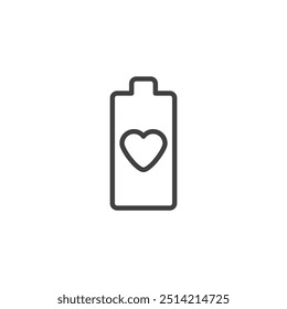 Symbol für Akkulaufzeit. lineares Design für mobiles Konzept und Webdesign. Batterie mit Herzumriss, Vektorsymbol. Symbol, Logo-Abbildung. Vektorgrafiken