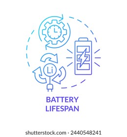 Battery lifespan blue gradient concept icon. Lithium battery capacity. Charging evolution. Round shape line illustration. Abstract idea. Graphic design. Easy to use in brochure, booklet