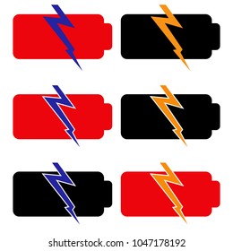 Battery with lightning bolt. Charging icon. Flat design, vector.