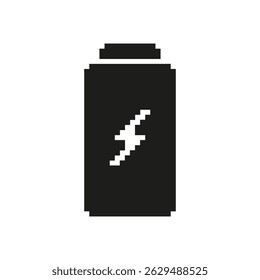 Battery With Lightning Bolt Pixel Art Icon. Energy Storage, Power Supply, And Charging Symbol. Electricity And Renewable Energy Concept. Isolated Vector Illustration.