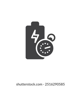 Battery with a lightning bolt and a stopwatch vector icon. filled flat sign for mobile concept and web design. Fast Charging glyph icon. Symbol, logo illustration. Vector graphics