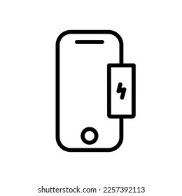 Battery with lightning line icon. Charge, accumulator, electricity, power supply, state, device, electric, electrical, portable. Vector line icon on white background