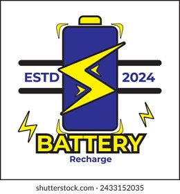 diseño vectorial de la ilustración del logotipo de la batería y del relámpago en colores amarillos y azules. conveniente para los logotipos, iconos, carteles, anuncios, banderas, compañías, diseños de la camiseta, pegatinas, sitios web.