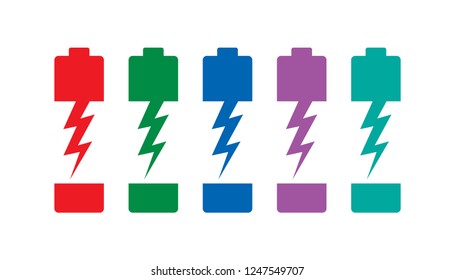 battery and lightning symbol colored set concept vector