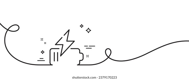 Icono de línea de batería. Una línea continua con curl. Signo del acumulador de carga. Símbolo de energía eléctrica. Cinta de borde único de la batería. Patrón de curva de bucle. Vector