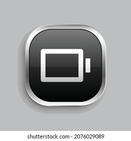 battery line icon design. Glossy Button style rounded rectangle isolated on gray background. Vector illustration