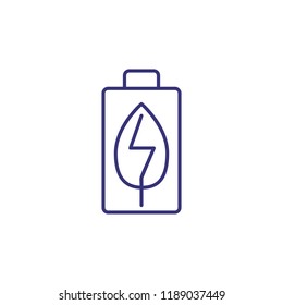 Battery line icon. Green, leaf, eco, charger. Ecology concept. Can be used for topics like eco, bio fuel, environment protection
