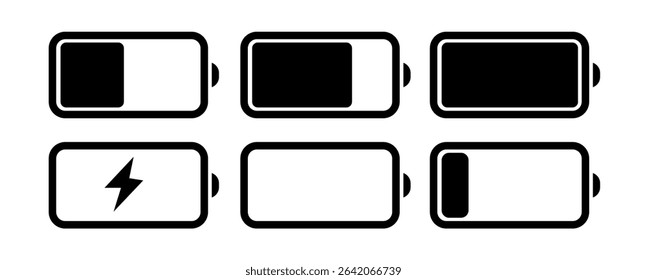 Battery line icon set related to battery, charger, charge, indicator and more. Vector illustration. 