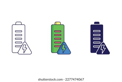 Battery line and solid vector icons