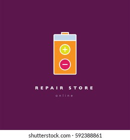 Battery linear trendy icon, vector banner, minimalistic logo mark, design for creation app, logotype of application design. Charger, recycle, recharge, repair, recycle, symbol, 