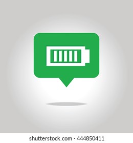 Battery load icon. Full battery. Green logo.