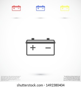 Battery load icon. illustration of car battery icon on white background. Battery Charger phases illustration icon. Battery Simple flat icon.