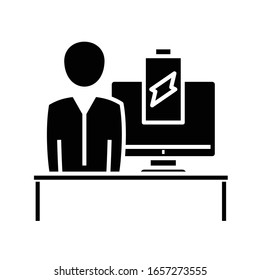 Akku laden schwarzes Symbol, Concept Illustration, Vektorillustration flach Symbol, Glyph-Zeichen.