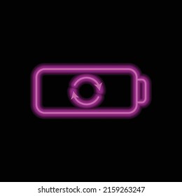 Battery, loading simple icon vector. Flat design. Purple neon style on black background.ai