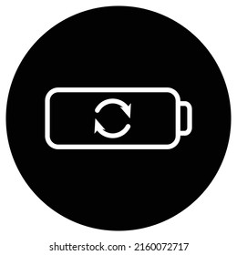 Battery, loading simple icon vector. Flat design. White icon on black circle. White background.ai