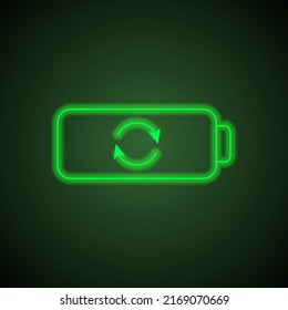 Battery, loading simple icon vector. Flat design. Green neon on black background with green light.ai