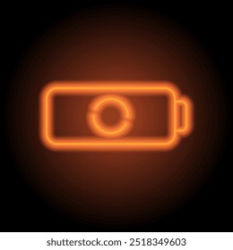 Battery, loading simple icon vector. Flat design. Orange neon on black background.ai