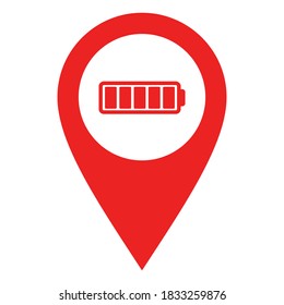 Battery and location pin on white