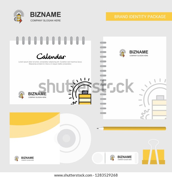 Battery Logo, Calendar\
Template, CD Cover, Diary and USB Brand Stationary Package Design\
Vector Template